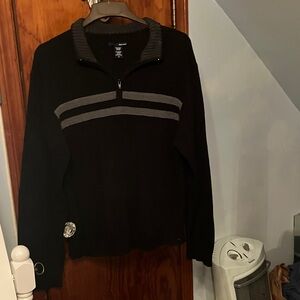 Basic Editions Men's Black and Gray Zip-Up Sweater